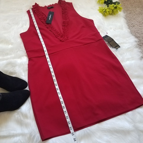 BEBE Plunging Ruffle V Neck Bodycon Dress - Picture 7 of 14